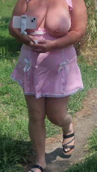 Me Walking Through the Olive Groves in Spain. I Pull My Tits Completely Out of the Sheer Pink Babydoll