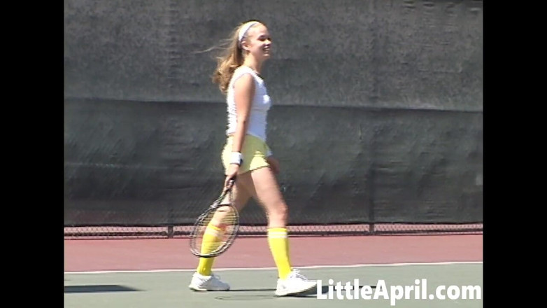 Little April: Sexy Teen Girl Little April Playing Tennis