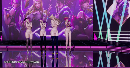 3D-Hentai Games: Dia das meninas - Algo striptease Ahri, Akali, Evelynn, Kaisa 3d dança...