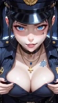 Anime agente di polizia carino che mostra tette, animazione ia