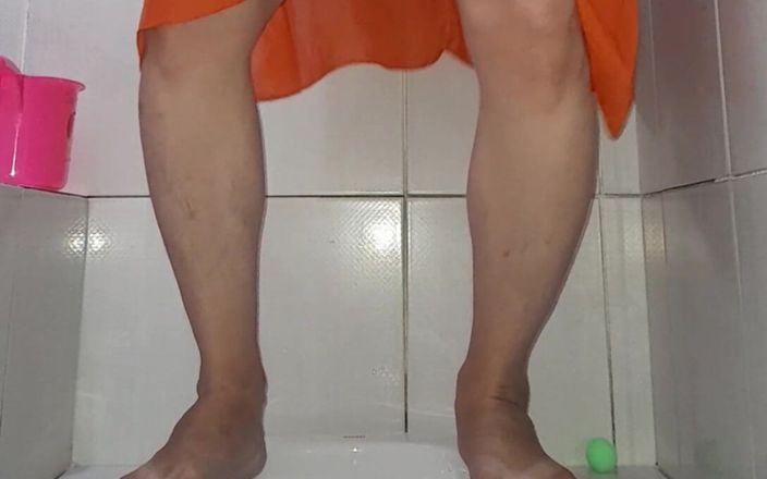 Naomisinka: Asian Crossdresser Cumming Wearing Silk Chiffon Dress