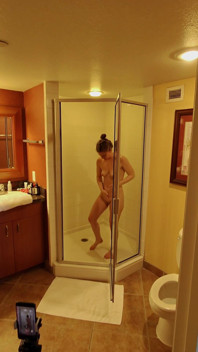 Hubby Checking up While I'm Shooting a Little Shower Video