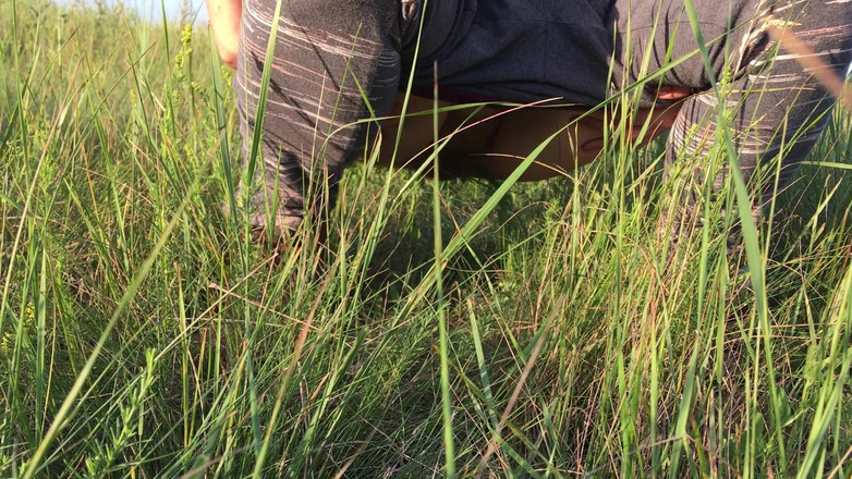 Risky Hairy Couple: Pisciare nell'erba in un prato