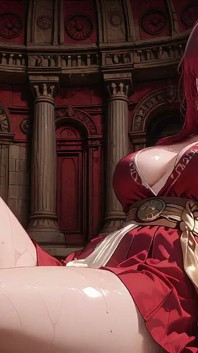 Ancient Stone Corridors Dappled with Light, She Lounges in a Circular Pool Overflowing with Liquid