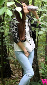 Skinny Brunette in the Woods Desperate to Pee Wet Her Pants