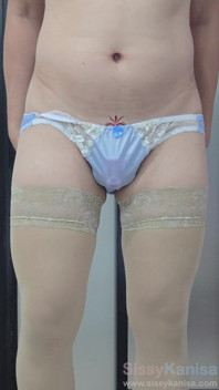 Sissy Kanisa's Fitting Room: Try on New Panties, Japanese Style Light Blue, Blue Bow, White Lace