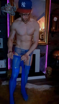 Kinkychrisx - Blue Nylon Layers Stockings Garter Beld and Ouvert Pantyhose