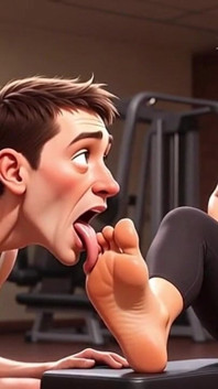 Strong Muscular Woman Makes Skinny Slave Lick Her Feet