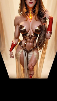 Tajik Succubus Queen yang elegan dengan rambut perak panjang di teres berkaki panjang