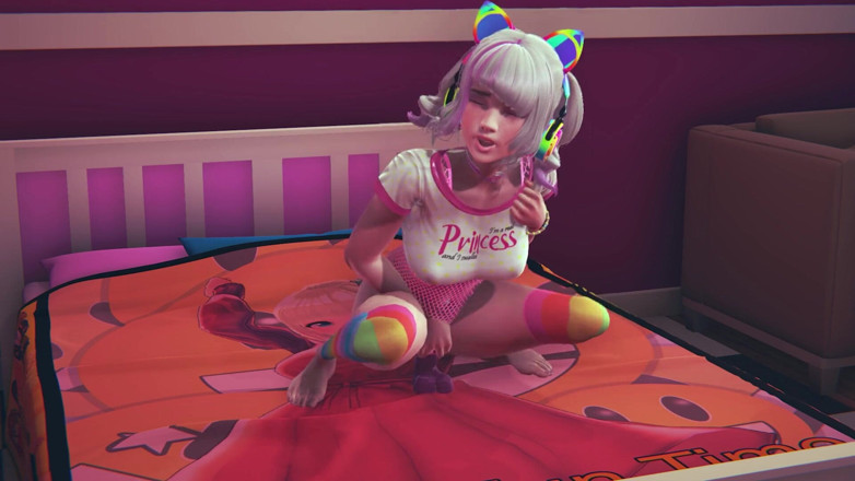 Waifu club 3D: Gamer chica montando consolador después de ver hentai