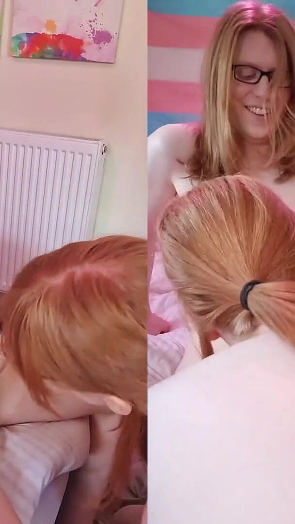 Submissive Trans Redhead Gives a Sloppy Blowjob Her Dommy Redhead Trans Girlfriend (Princess Kitti)