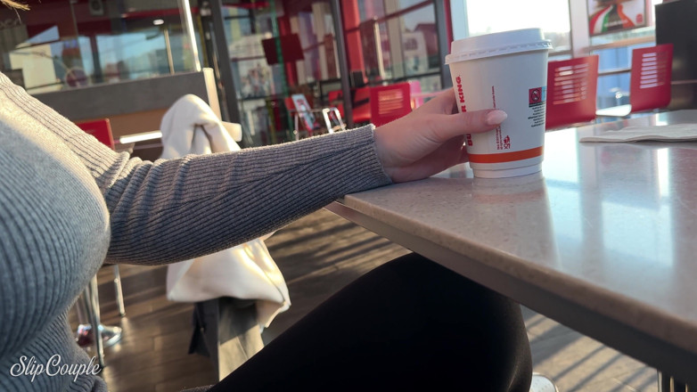 SlipCouple: Horny Girl Plays with Cock in Fast Food Restaurant - Risky...