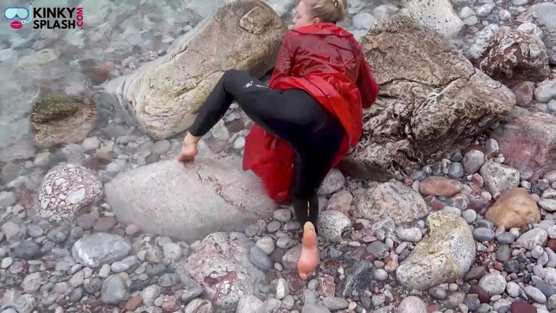 UKCuteGirl Lucy Lauren: Shiny Pvc Over Neoprene Wet Beach JOI &amp; Play