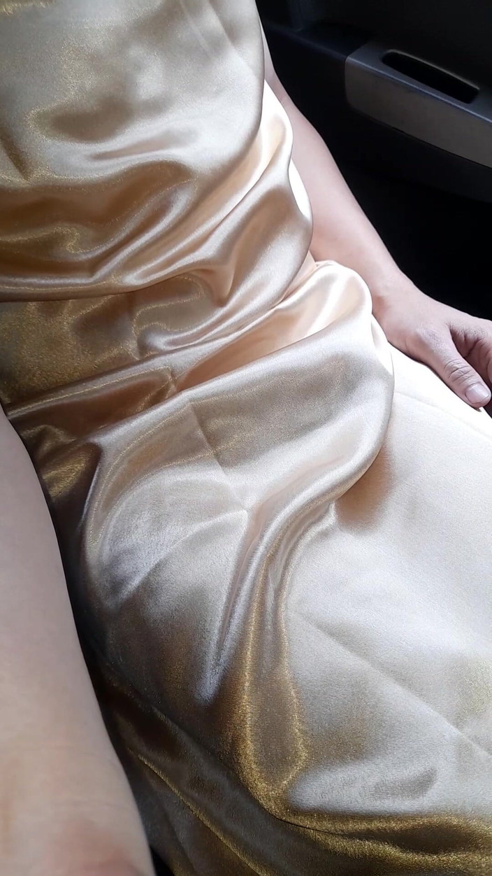 Naomisinka: Gold Satin Dress Masturbation and Cum Inside Dress