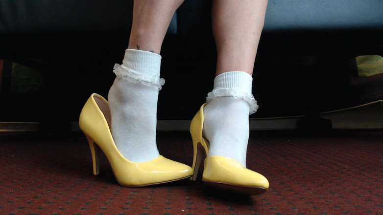 Abby Anna: Sladké bílé rozkošné ponožky na podpatcích