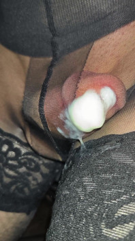 Emotional Juicy Cumshot Through the Girlfriend's Black Pan and Sexy Stockings