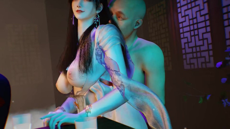 Why fuck so hard: 3D Spogliarellista con tette enormi prende in giro il grosso...