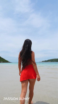 Orange Bikini Fun and Beauty Flashing on the Beach