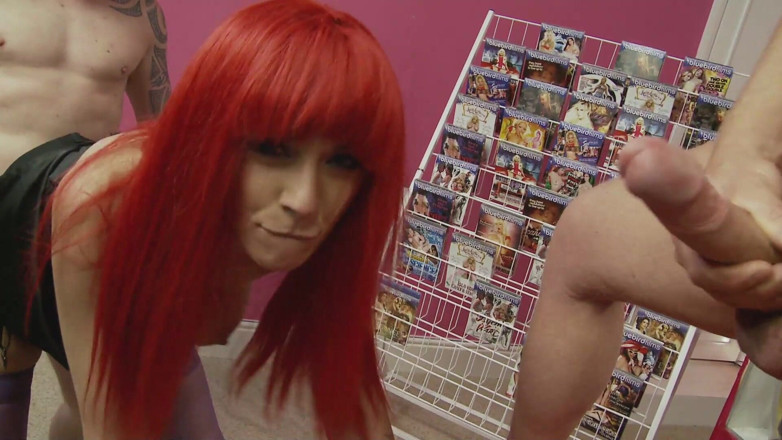 Very hot hardcore: Slender redhead store clerk enjoys phenomenal dp threesome