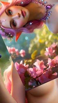 Hermosa chica elfo desnuda de grandes pechos con Bilberry