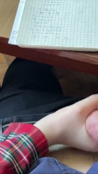 Schoolgirl Handjob Again in Math Class Under the Table and Even a Bit of Footjob. at School.