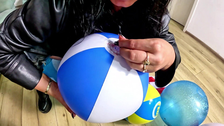 MilfyCalla: Inflatable Humiliation in Leather. Beach Ball Popping, Deepthroat, Doggy and...