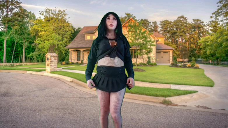 Kitty_Cross: 555 Femboy Outdoor Pretty Gothic Traveller in Front of Sweet...