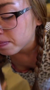 Amateur mirror blowjob with cumshot on glasses