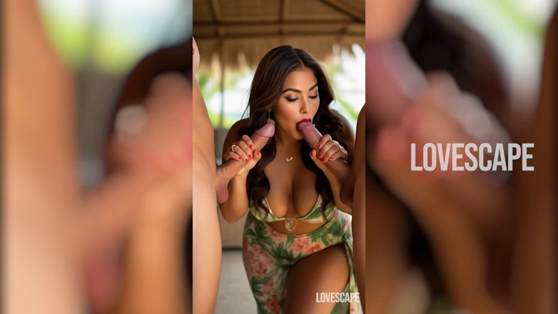Lovescape: Latina milf doble follada en la playa