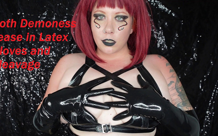 Deanna deadly: Gothic Demoness Tease in Latex Gloves and Cleavage