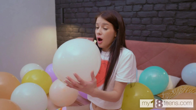 My 18 Teens: My18teens - Skinny and Petite Brunette Blows up Balloons and Fucks...