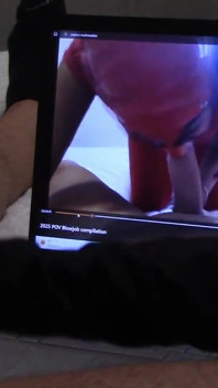 Gift to My Biggest Fan: Handjob in Gloves, While Is Watching One of My Vids, with Cumshot