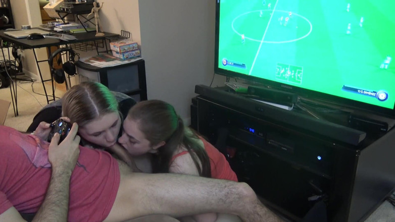 LustfulGeeks: Double Blowjob While He Plays Fifa
