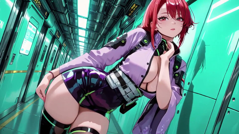 Tay Swift X: Ai-purple Kimono Seduction in the Neon Train Car, Fingertips Touching...