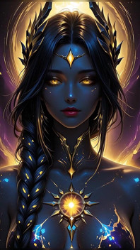 Altın astral ipliklerle karanlık maddeden doğan hükümsüz imparatoriçe kozmik fantezi ai art slayt gösterisi