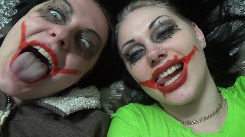 Goddess Misha Goldy: Two crazy clown girls dangle you above their hungry mouths...