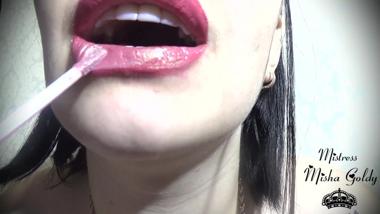 Goddess Misha Goldy: ピンク・ゴールデンのリップグロス・フェチ&amp;