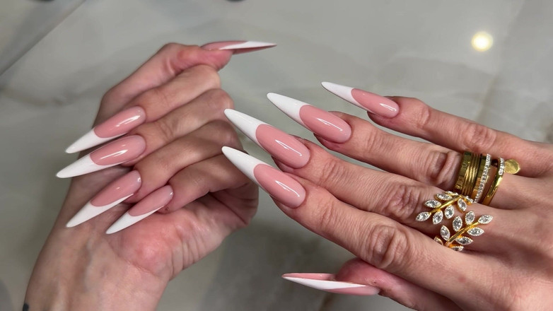 Julia domaina: French Manicure Long Nails and Long Fingers