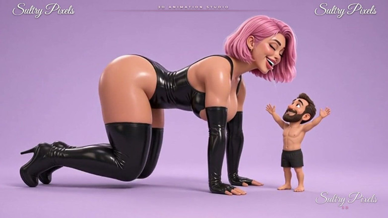 Sultry Pixels 3D: Dominatrix de látex de cabello rosa se arrastra para un...