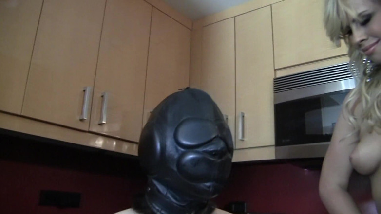 Femdom Sex: Mistress Kelly milk her tied up slave in the kitchen...