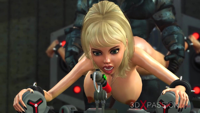 3dxpassion: Seks sci-fi. Si blonde seksi panas dikongkek di makmal. Mesin...