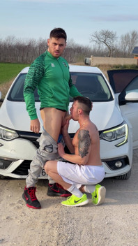 Outdoor Blowjob Next to the Car in the Middle of the Fields