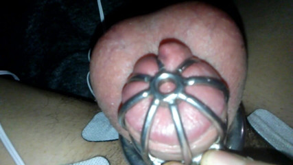 Sadie Boner: Pretty sissy Sadie caged e-stim orgasm