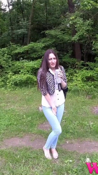 Skinny Girl Desperate to Pee and Afraid She Will Wet Her Jeans in the Forest
