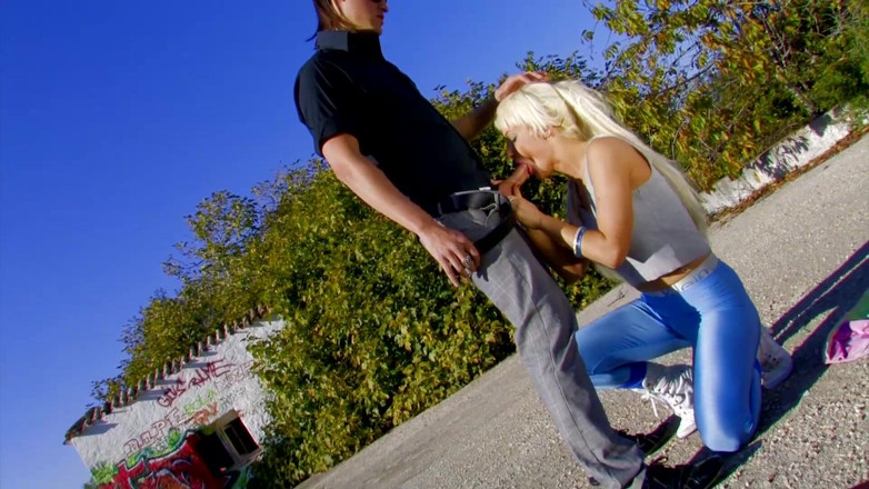 German amateur - 100% German hardcore videos: Blonde babe with big boobs gets cum in mouth outdoors
