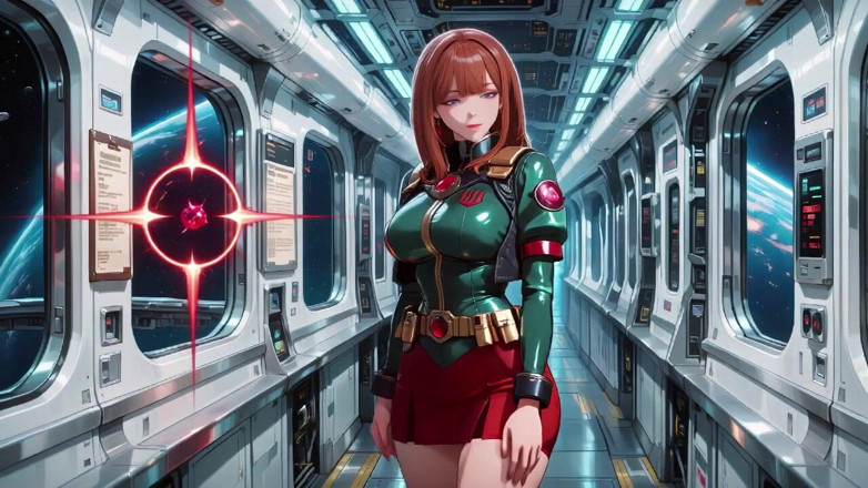Tay Swift X: Uvnitř sci-fi vlaku, Ona nosí těsnou zelenou pancíř, dotýká se...