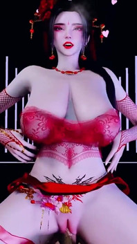 3D BBW Hot Asian MILF Sitting on the Big Cock