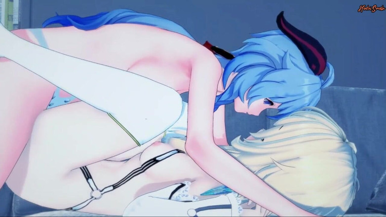 Hentai Smash: Ganyu用穿戴式假阳具狠狠地操lumine直到她高潮 - Genshin 冲击女同性恋成人动漫