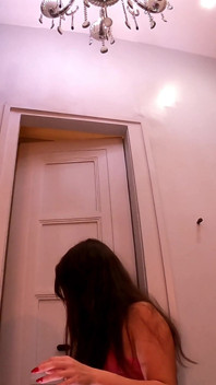 Sexy and Hor Petite Brunette Babe Takes Her Smallest Panties off While Flashing Pussy Lips and Naked Ass Under Her Skirt