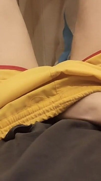 Guy Massages His Dick Through Yellow Shorts
